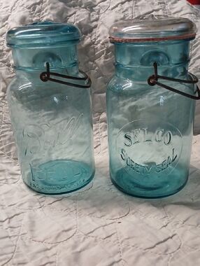Vintage Ball Ideal And Selco Surety Seal Blue Canning Jars With Lids